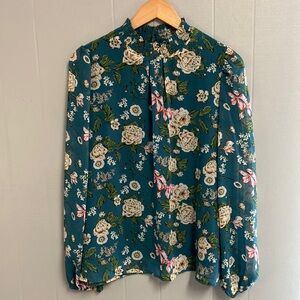 NWOT Betsey’s Boutique Shop Floral Long Sleeve Blouse Large Teal New!!